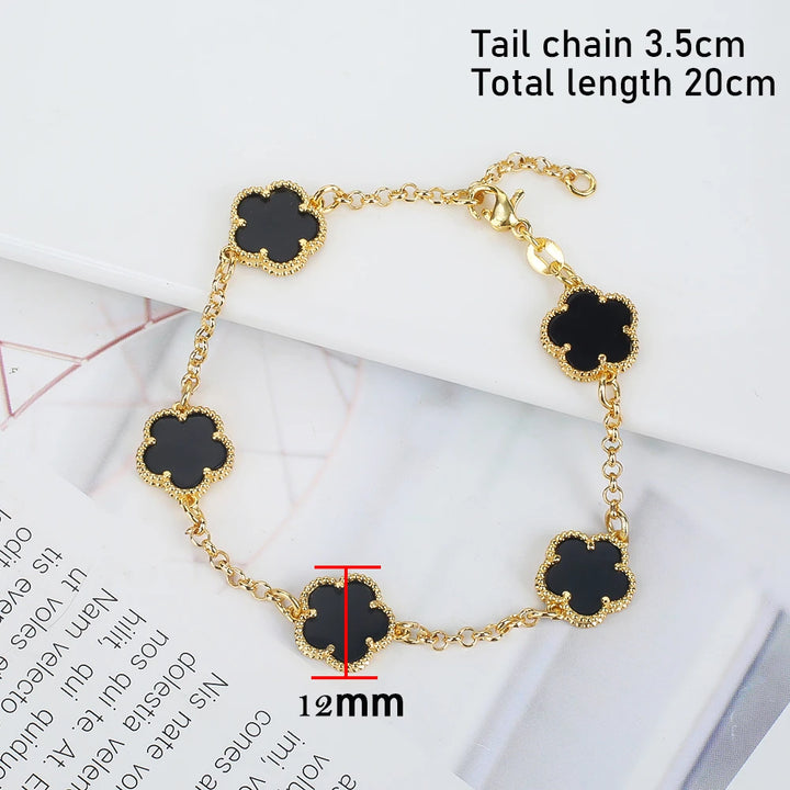 2023 Hot Sale 10 Colors Five-Leaf Flower Set Bracelet Necklace Classic Simple Women Jewelry Set Suitable For Daily Party Wear