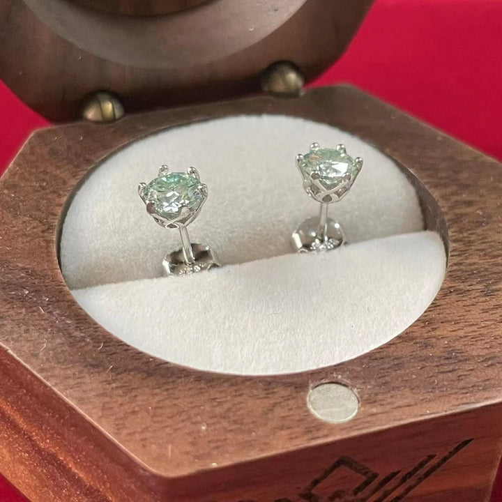 PuBang Fine Jewelry 925 Sterling Silver 0.5CTx2PCS GRA Light Green Moissanite Diamond Stud Earrings for Women Men Gift Wholesale