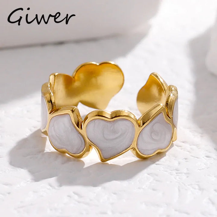 Hollowed-out Love Heart Stainless Steel Ring for Women Girls Aesthetic Exquisite Open Finger Ring Fashion Romantic Jewelry Trend