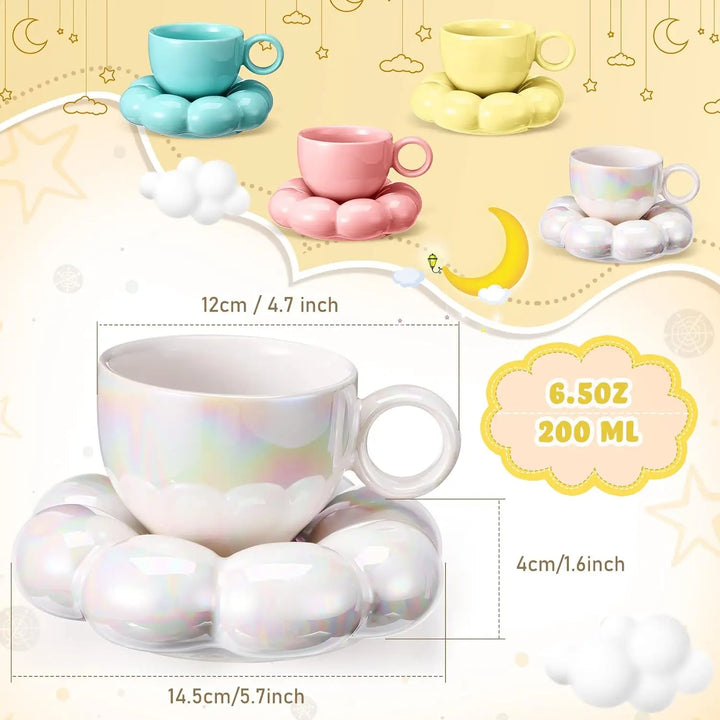 Simple Sunflower Coffee Mug Set Office Home Macaroon Series Coffee Ceramic Cups and Saucers Pink Pearl White Creative Cute Cup