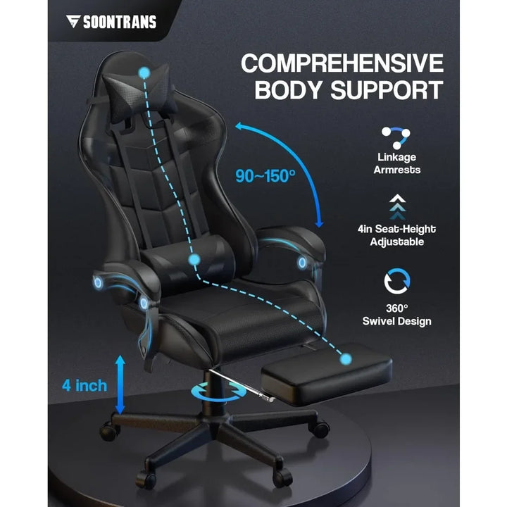 Computer Chair Office Ergonomic Gamer Chair Black Gaming Chairs With Footrest Mobile Armchair Relaxing Backrest Reclining Wheels