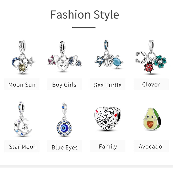 Fit Pandora Original Bracelets 925 Sterling Silver Chameleon Star Moon Charms Turtle Blue Eyes Beads DIY Jewelry Halloween Gift