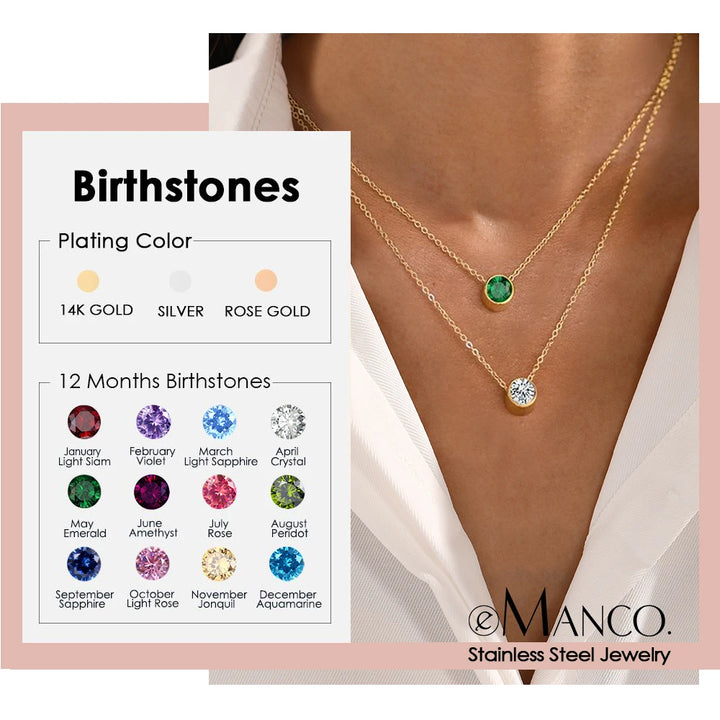 eManco Classic Stainless Steel Necklace Women Designer Luxury Jewelry Gold Color Bride Statement 12 Birthstone Necklace