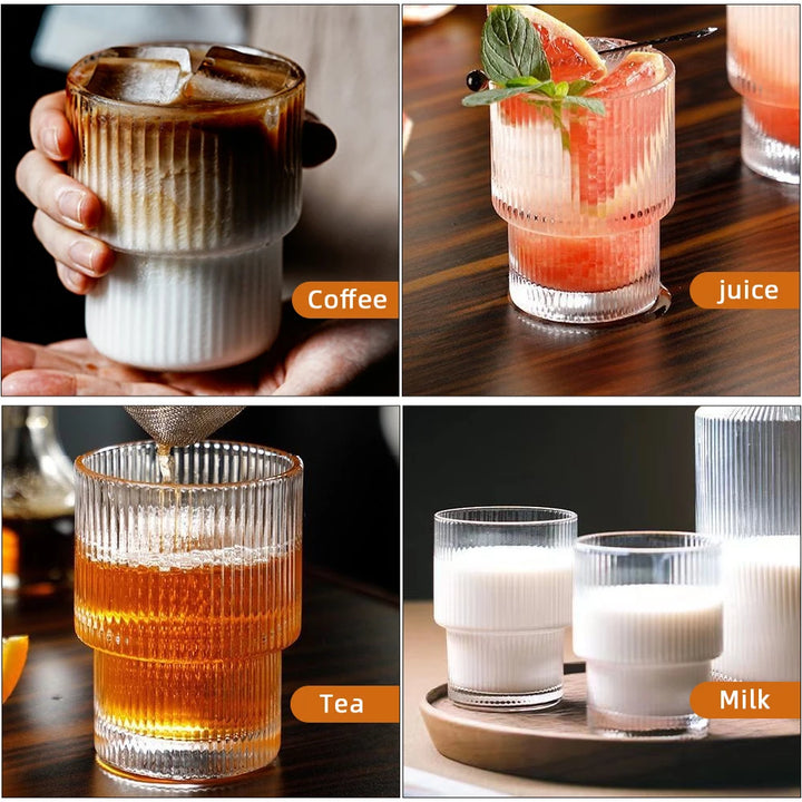 Coffee Glass Cups Stackable Glassware Stripe Simple Transparent Cocktail Bar Beverages Soda Water Juice Mugs Cup Drinkware