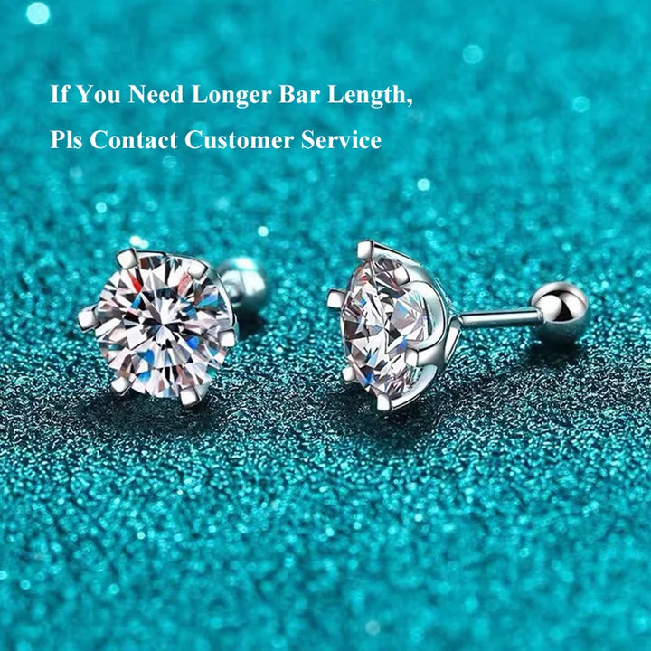 EWYA 0.5-2ct Moissanite Screw Stud Earrings D Color 925 Sterling Silver 6 Prong Diamond Earrings For Women Wedding Fine Jewelry