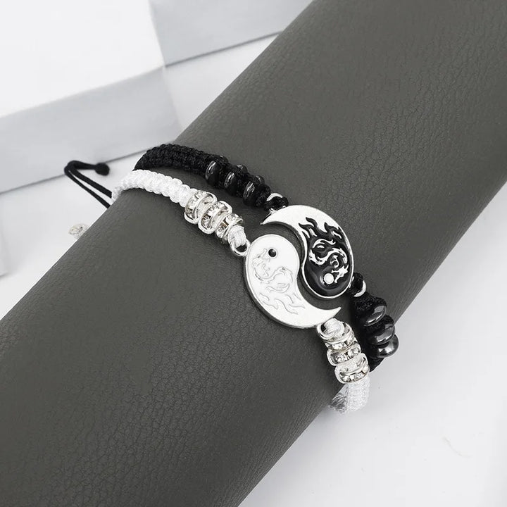 2/4Pcs Tai Chi Yin Yang Couple Bracelets Necklaces Set Pendant Adjustable Braid Chain Bracelet Matching Lover Bracelets Choker