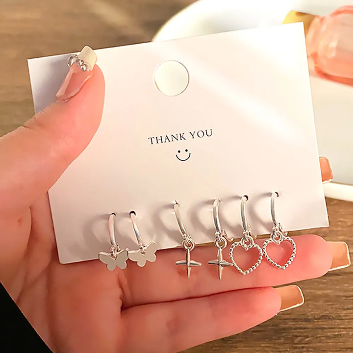 FNIO Korean Fashion Metal Love Heart Circle Drop Small Earrings for Women Trend Pendant Piercing Earrings Set Jewelry 2022